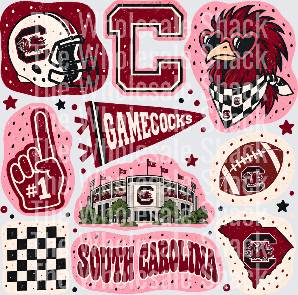 Colorful Gamecocks DTF Transfers