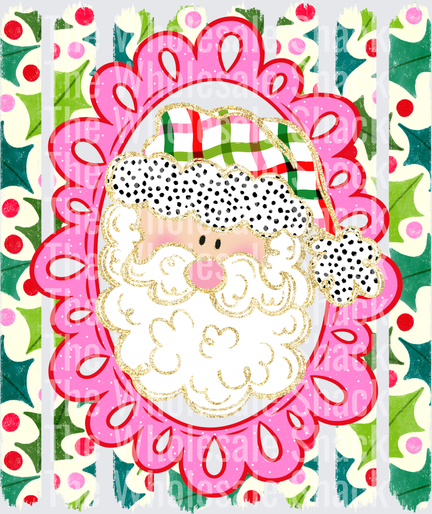 Santa frame Holly stripes DTF Transfers