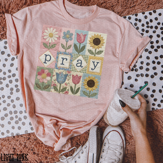 Quilted Pray with Flowers DTF Transfer