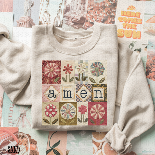 Quilted Amen with Flowers DTF Transfer