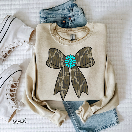 Camo Turquoise Bow Kids Completed Tee