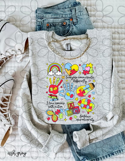 Autism Everyone Communicates Differently Completed Tee