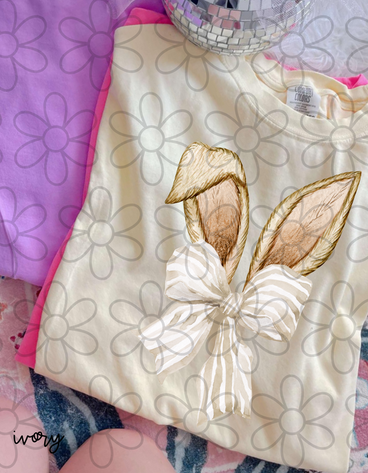 Bunny Ears Tan Stripe Bow  DTF Transfer