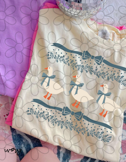Vintage Blue Ribbon Geese Completed Tee