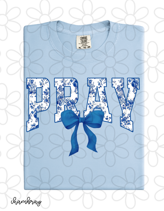 Blue Floral Pray Coquette Bow DTF Transfer