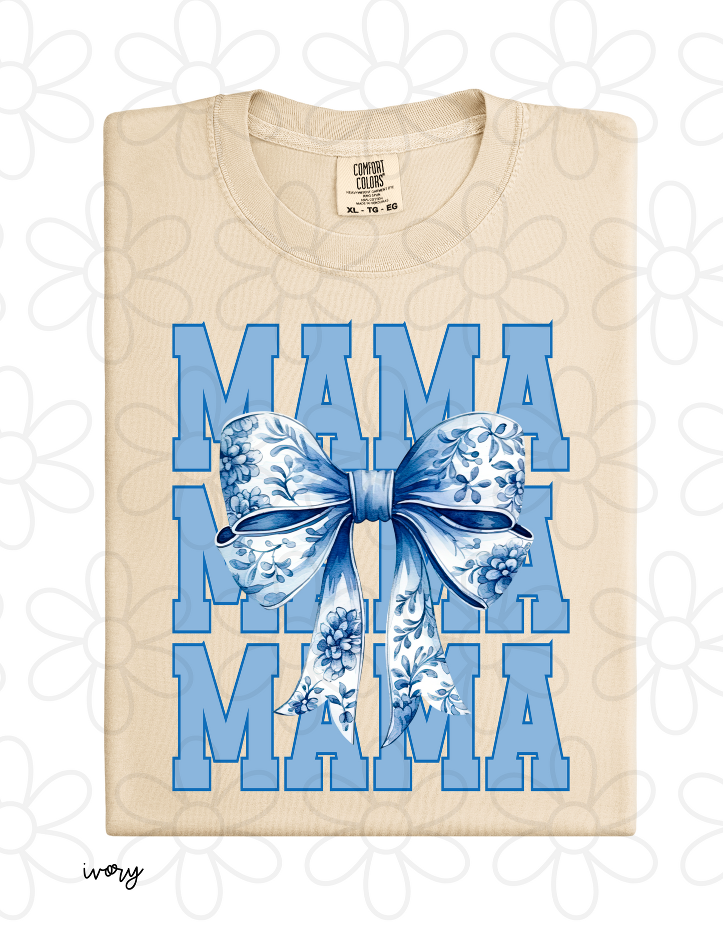 Blue Floral Bow Mama  DTF Transfer