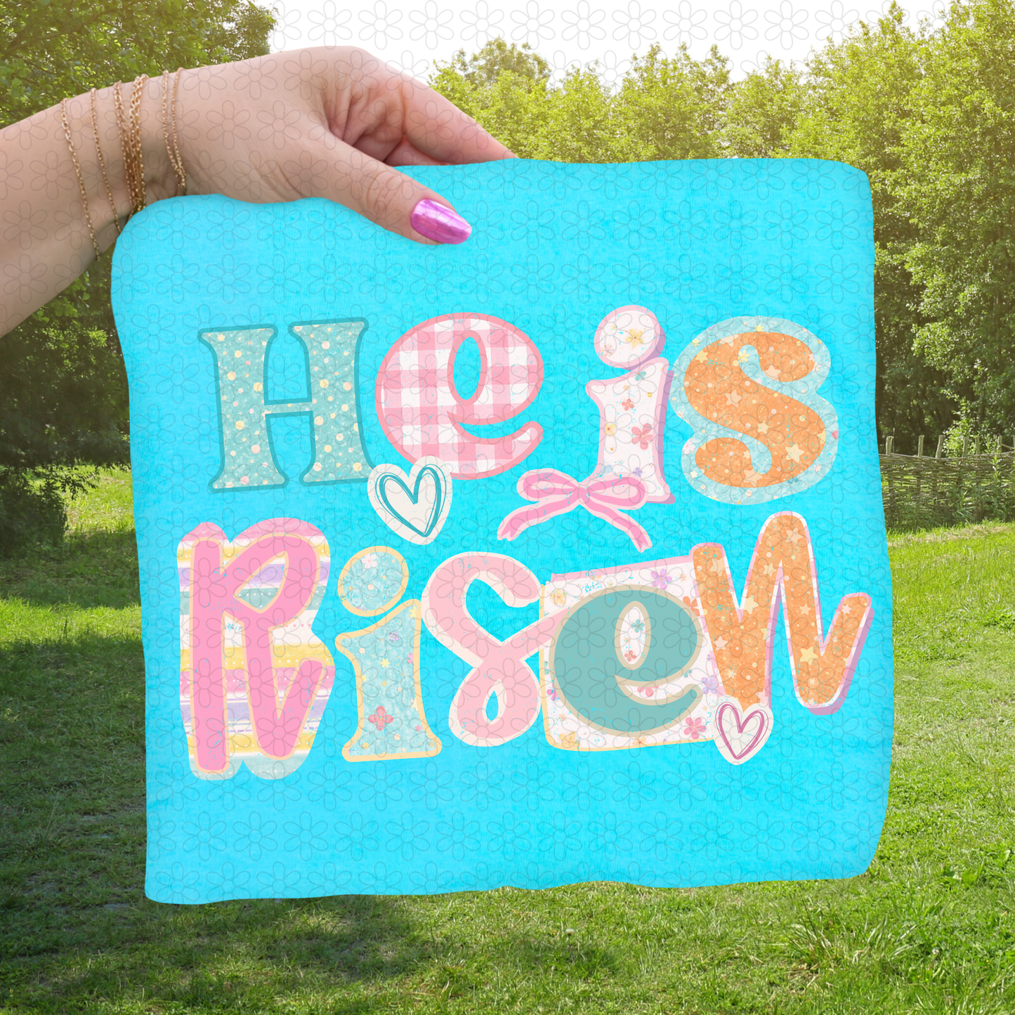 Pastel Multi Print He Is Risen Completed Tee