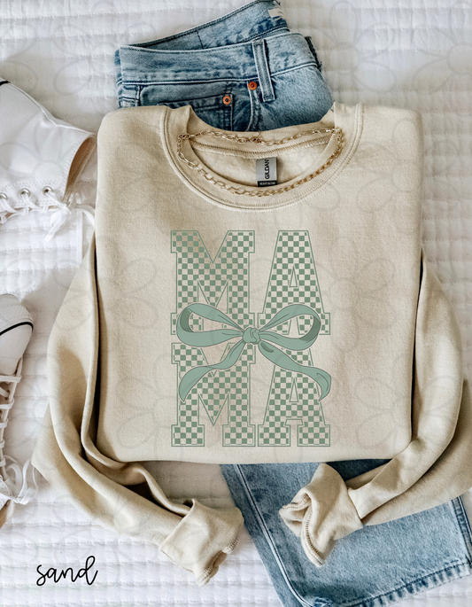 Sage Green Checkered Coquette Mama DTF Transfer