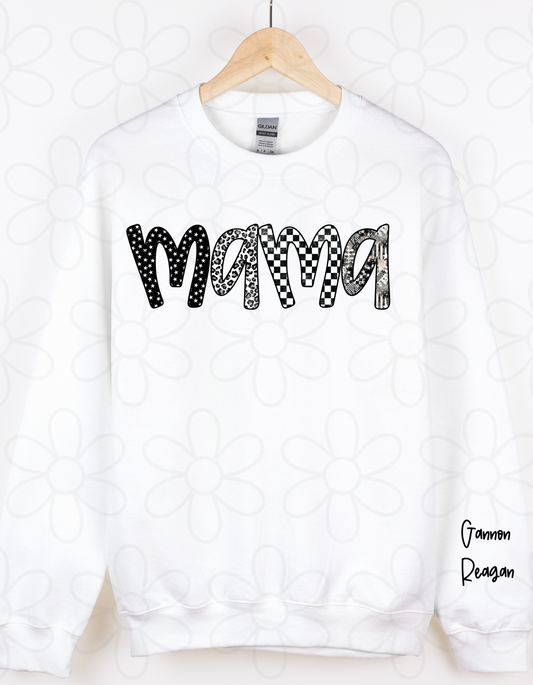 Black Prints Mama With Name On Sleeves Completed Tee
