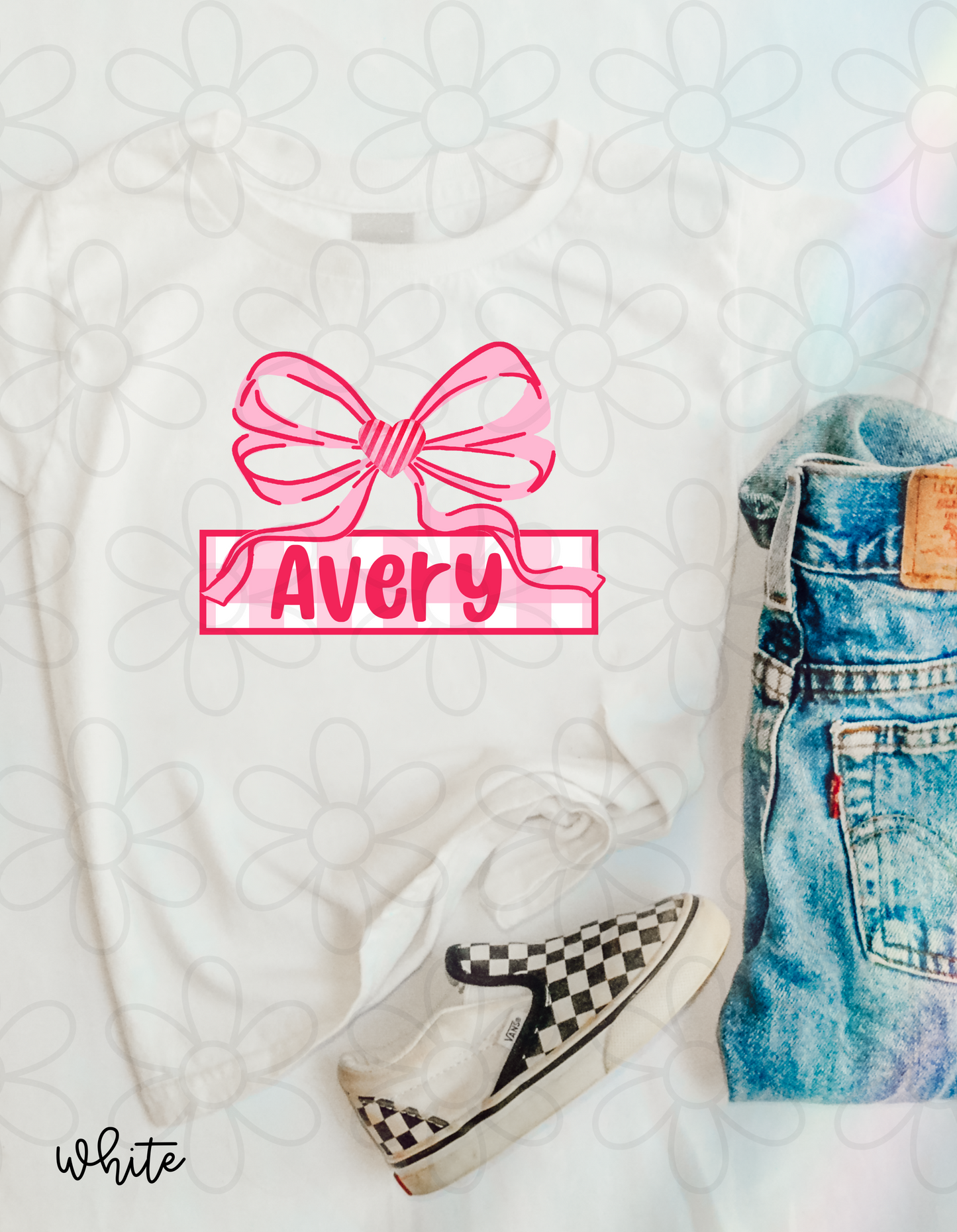 Custom Pink Gingham Coquette Bow Kids Completed Tee