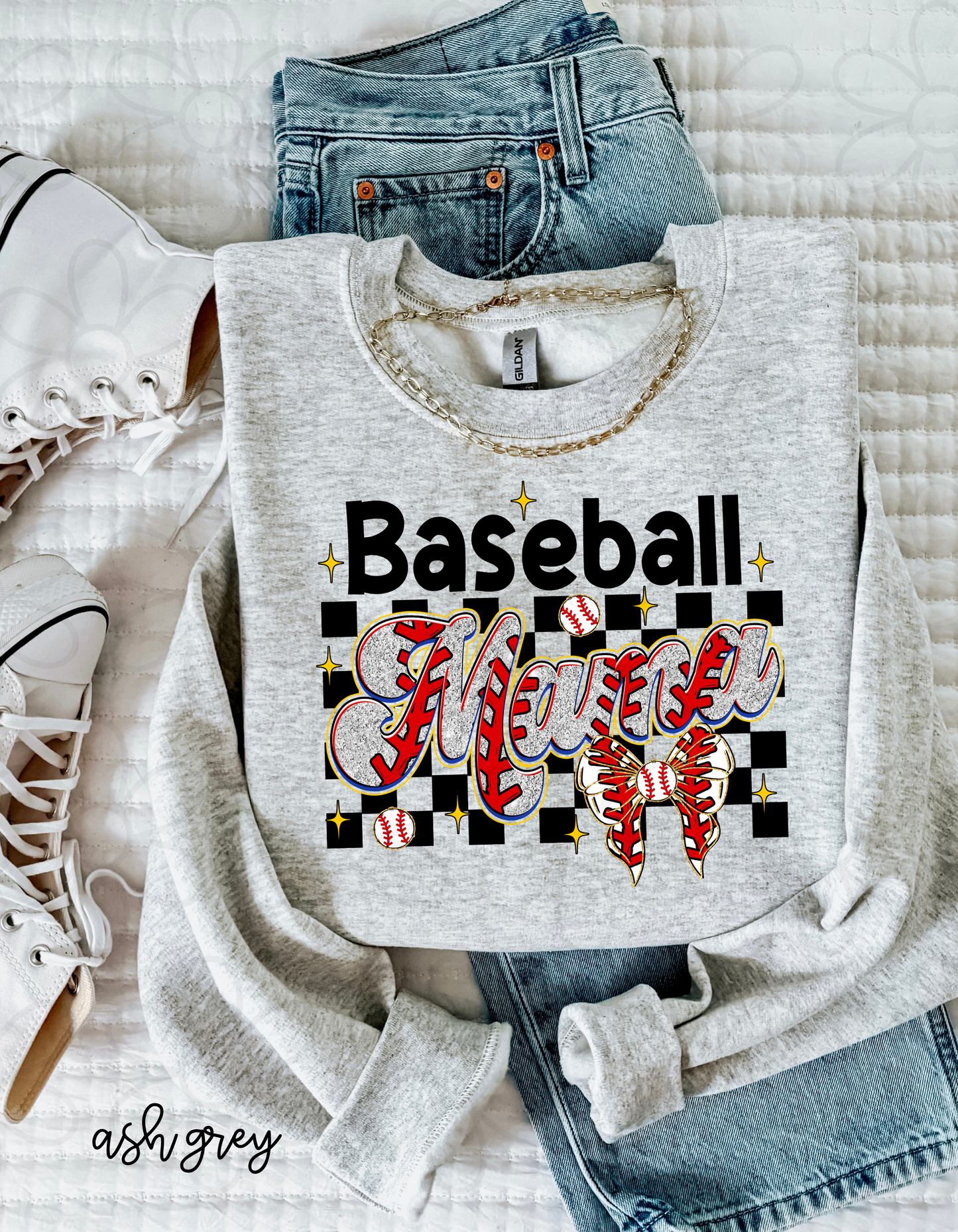 Checkered Baseball Mama Completed Tee