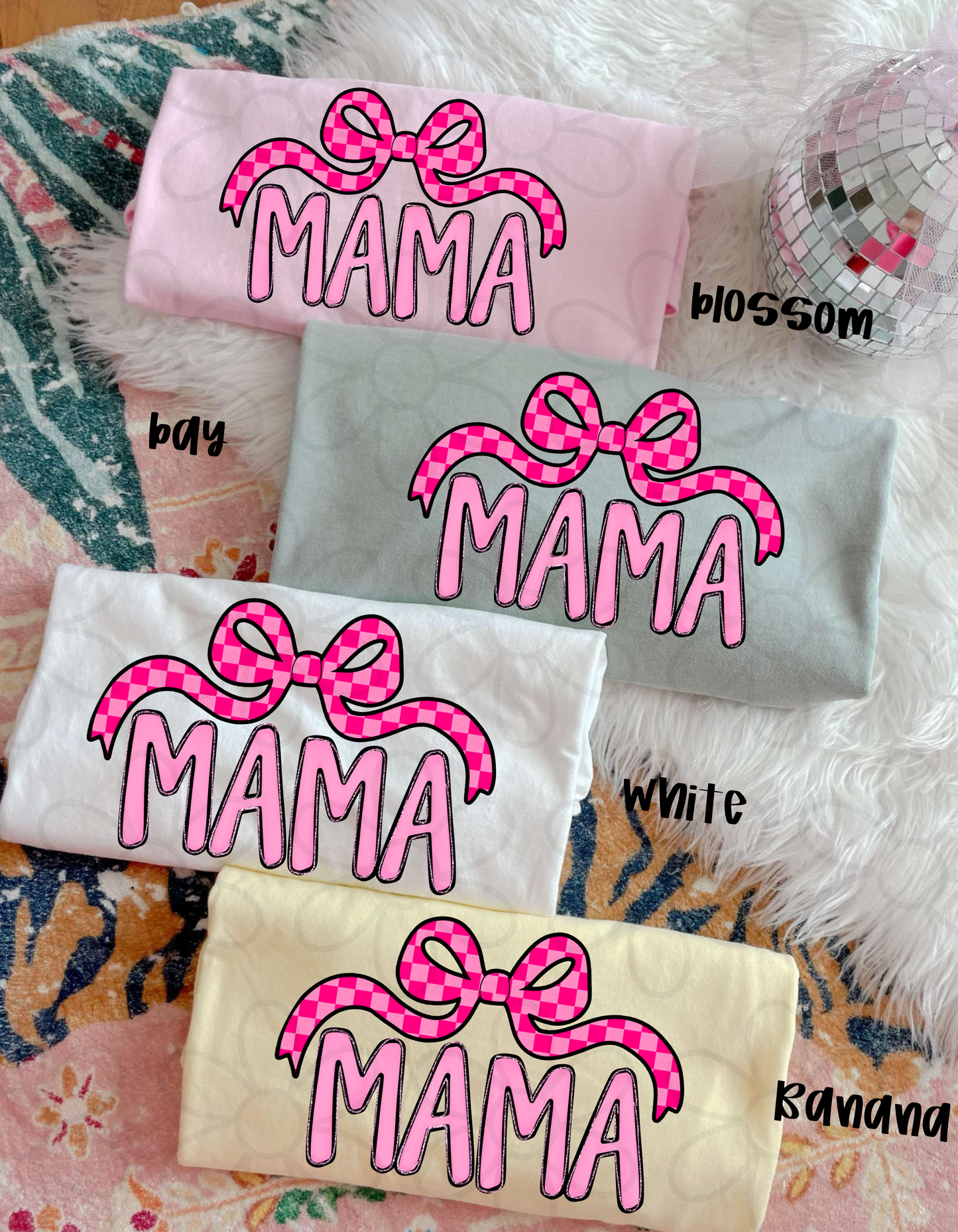 Pink Checkered Bow Mama Completed Tee