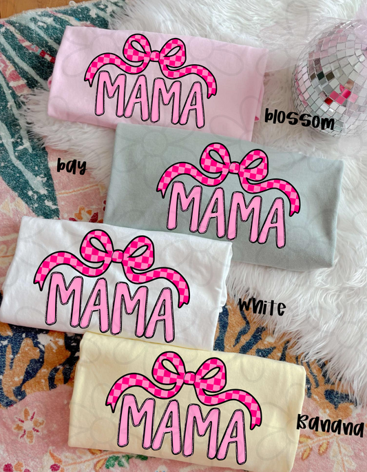 Pink Checkered Bow Mama Completed Tee