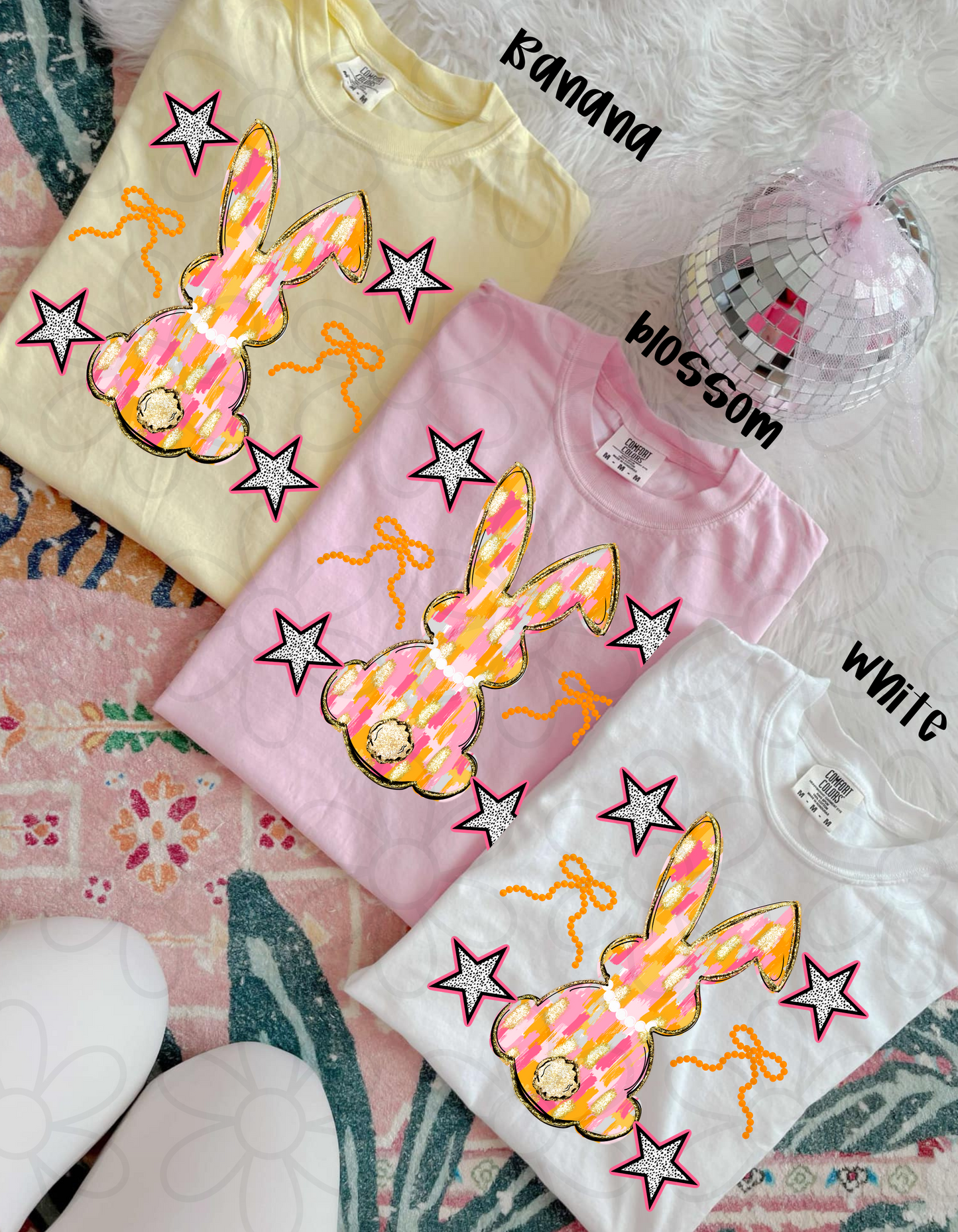 Pink Orange Brushstroke Bunny Kids Completed Tee
