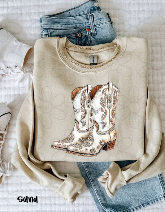 White Rhinestone Boots Kids Completed Tee