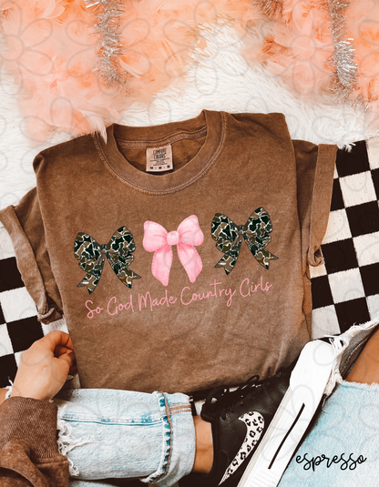 So God Made Cowgirls Coquette Bows Completed Tee