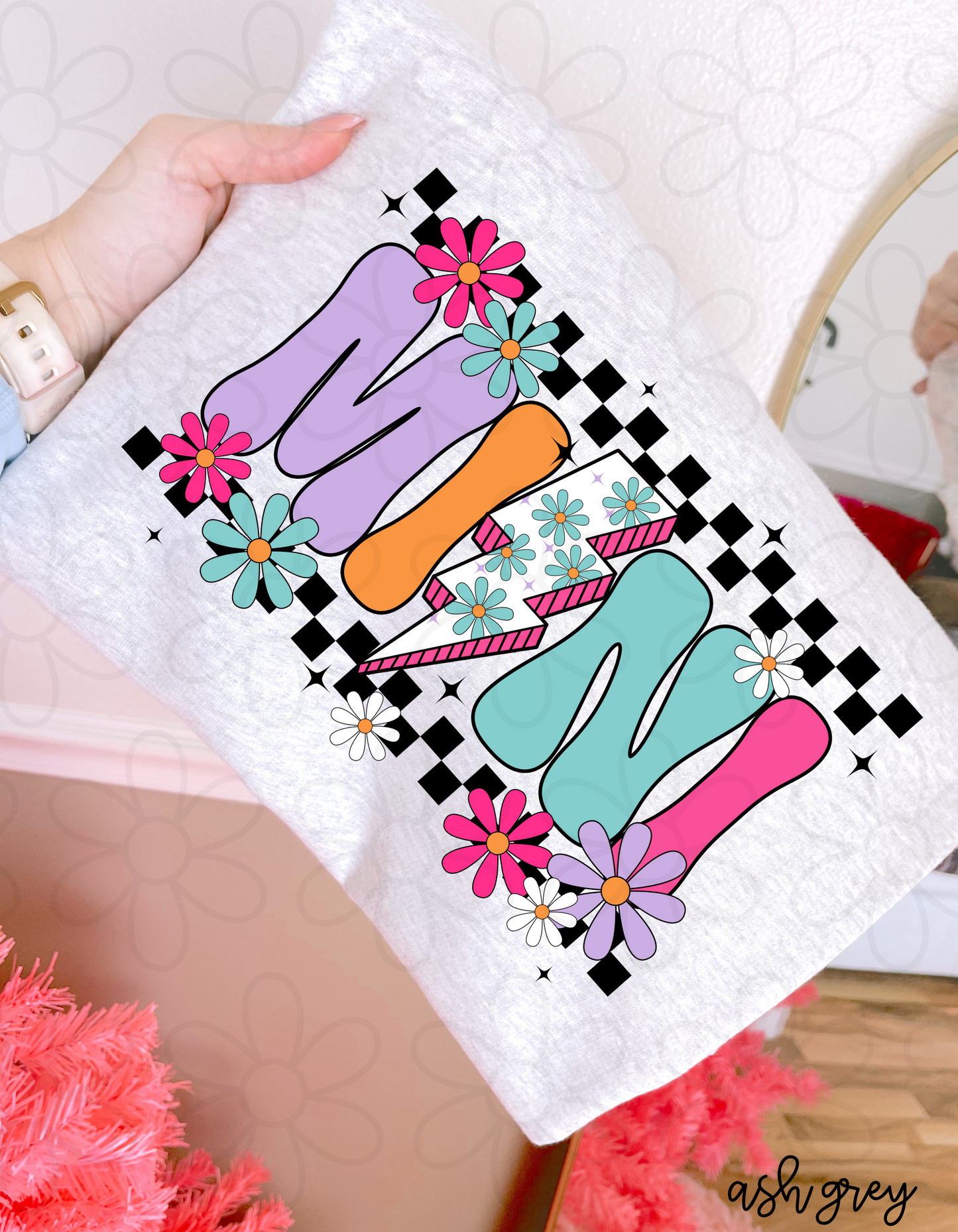 Spring Flower Lightening Bolt Mini Kids Completed Tee