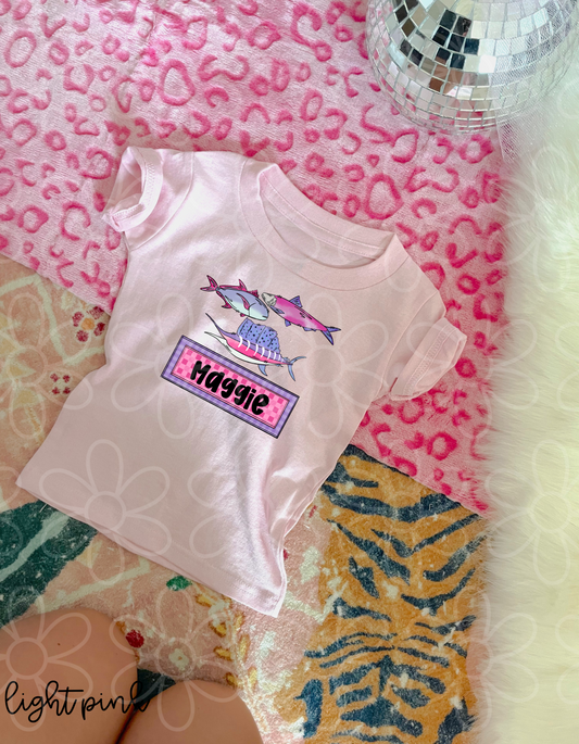 Girl Custom Name Fish Kids Completed Tee