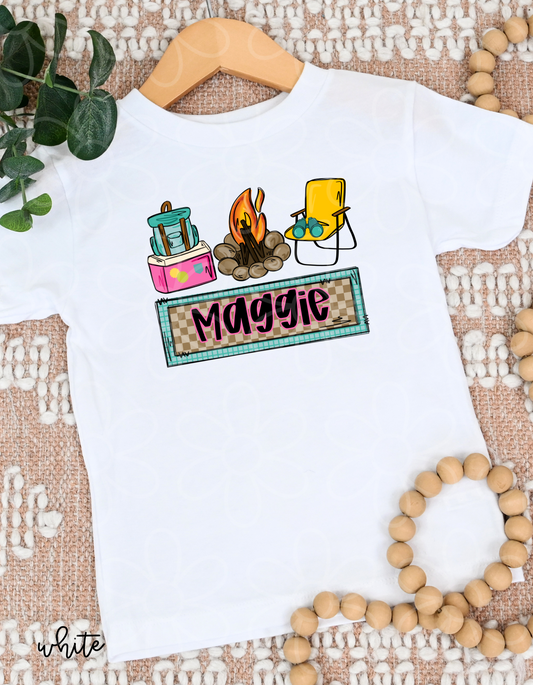 Custom Name Girl Campfire Kids Completed Tee