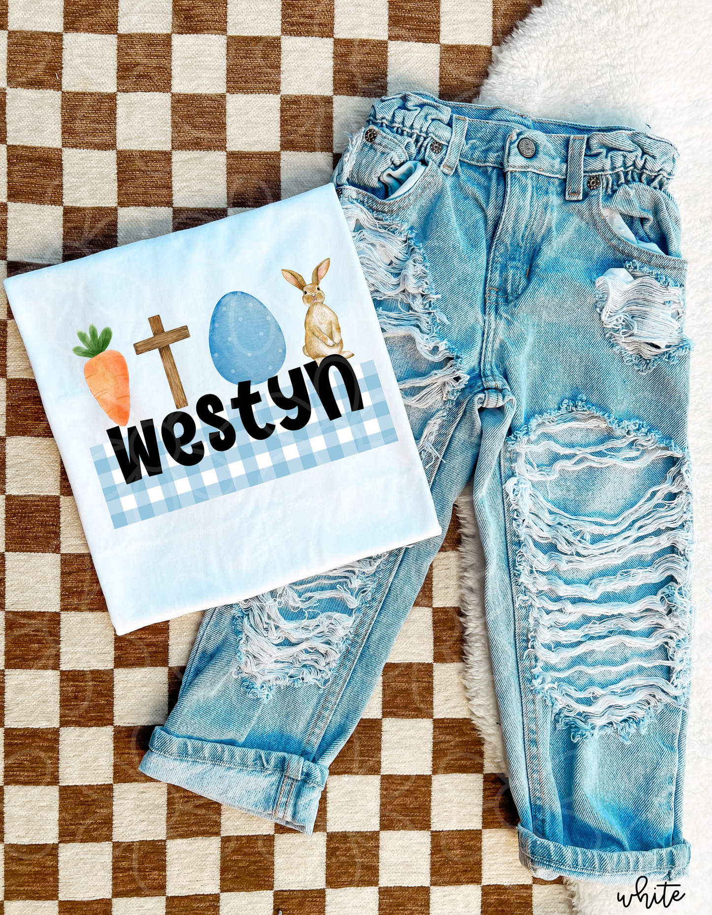 Blue Easter Custom Name Kids Completed Tee