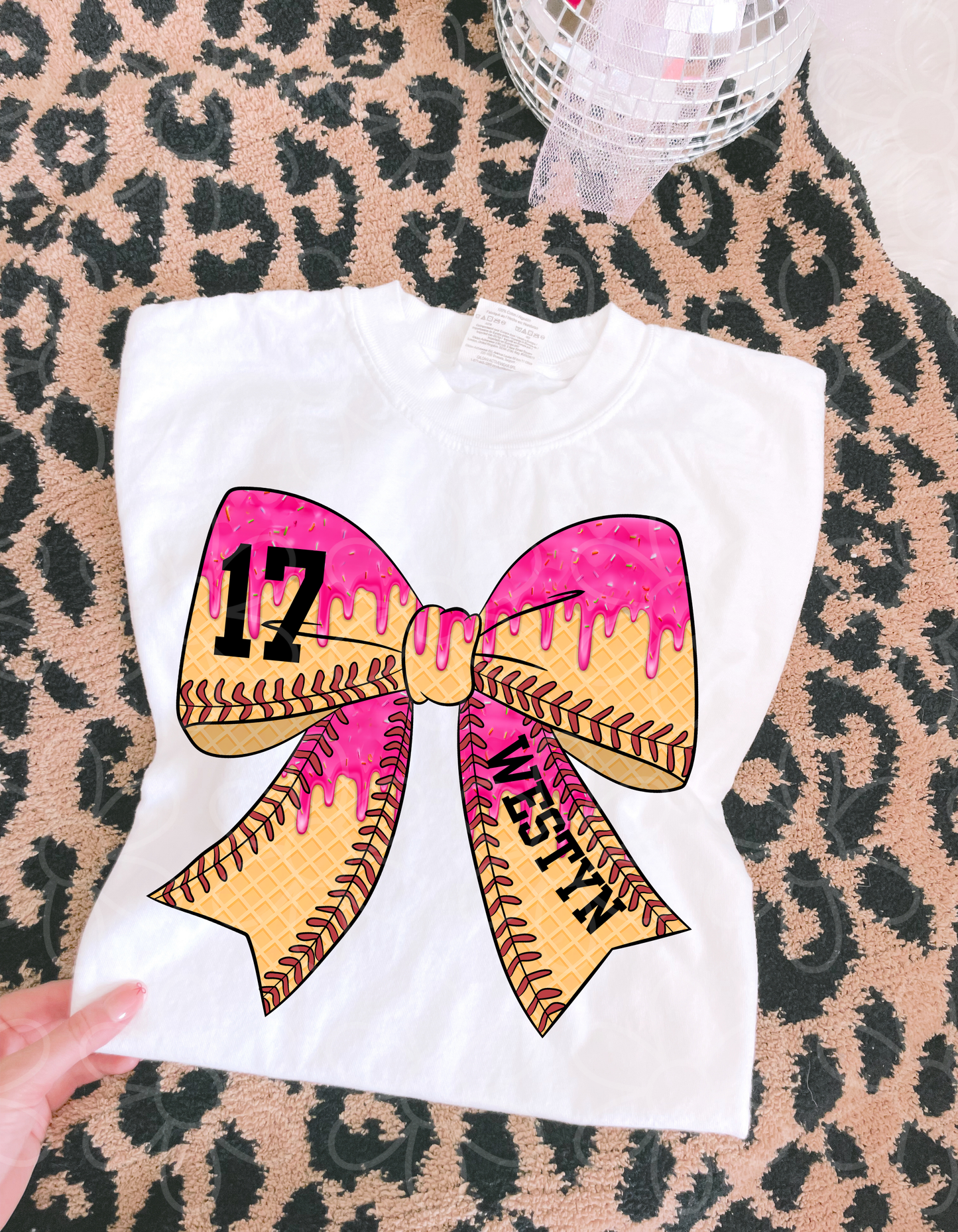 Custom Drip Baseball Bow Kids Completed Tee