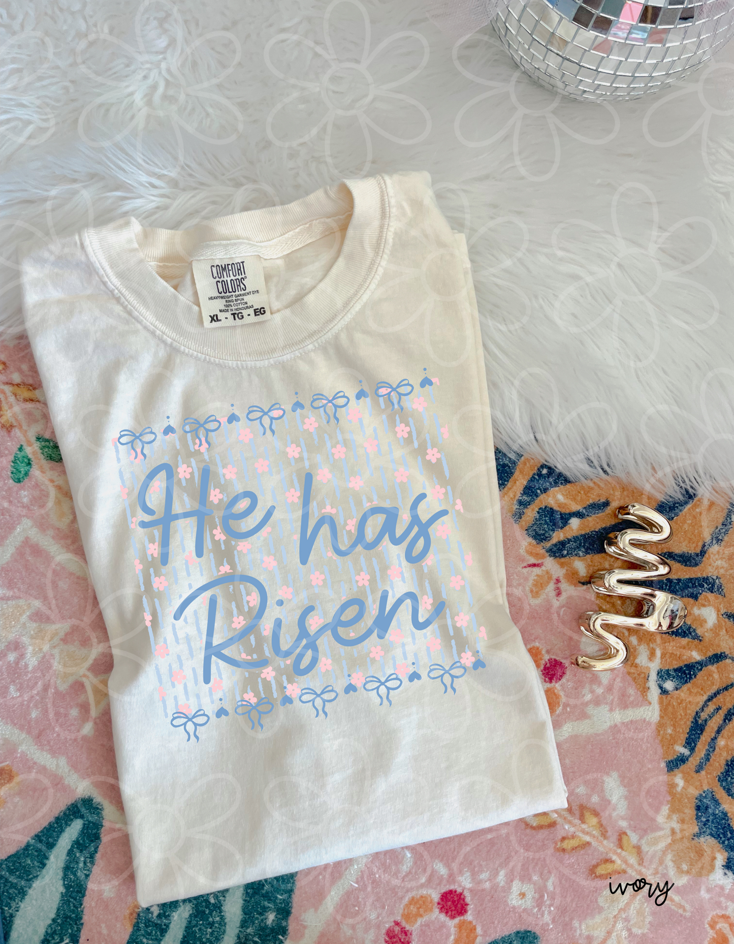 Floral Bow He Has Risen Completed Tee