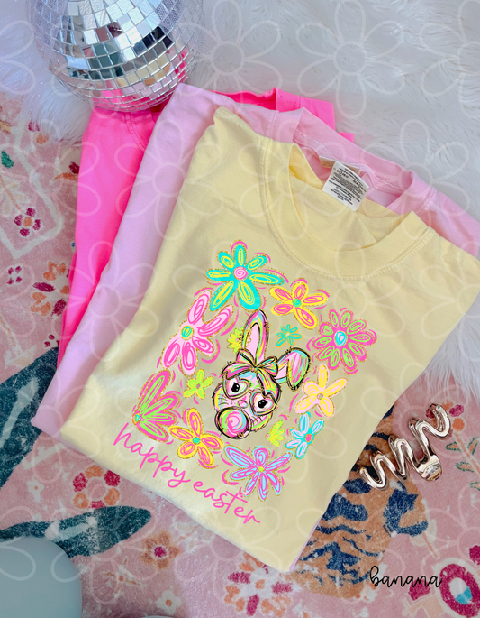 Neon Retro Bunny Happy Easter Completed Tee