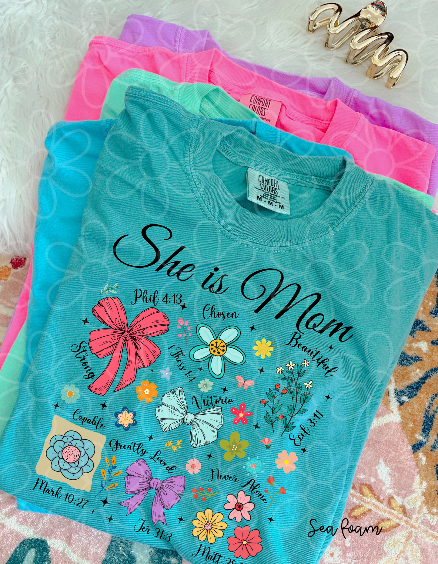 Bow Flower She Is Mom Completed Tee
