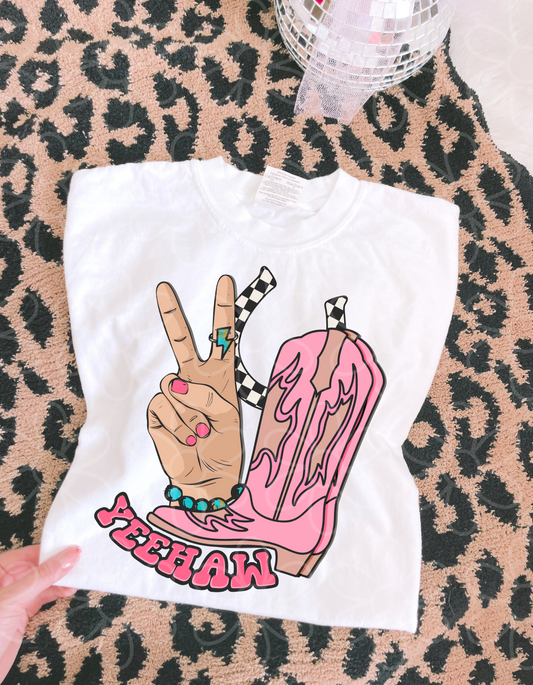 Checkered Pink Yeehaw Kids Completed Tee