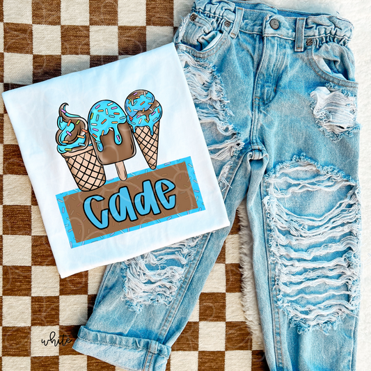 Boys Ice cream Custom Name Kids Completed Tee