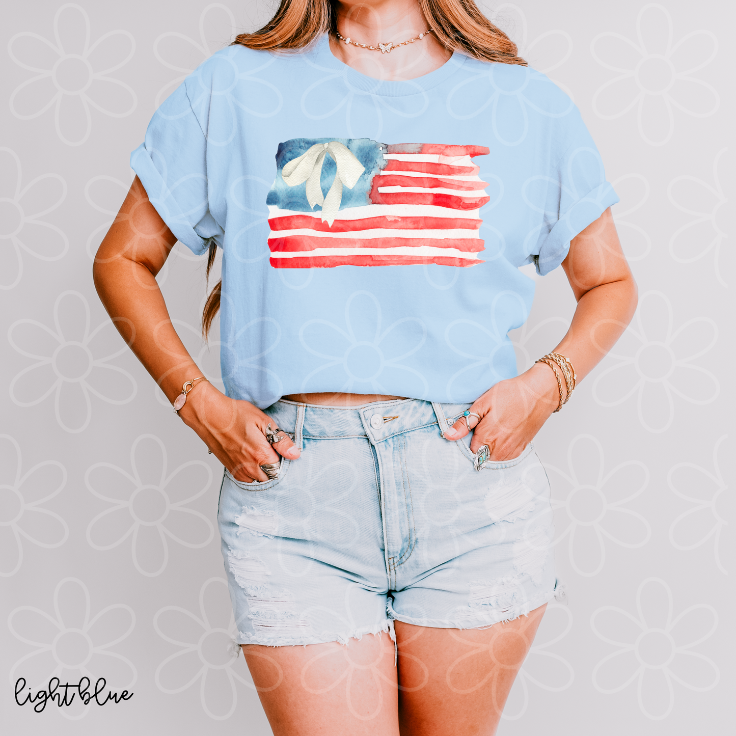 Watercolor Flag With Bow Completed Tee