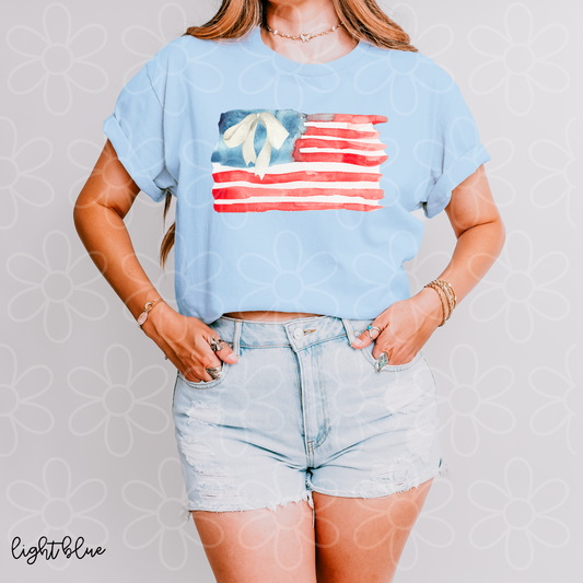 Watercolor Flag With Bow Kids Completed Tee