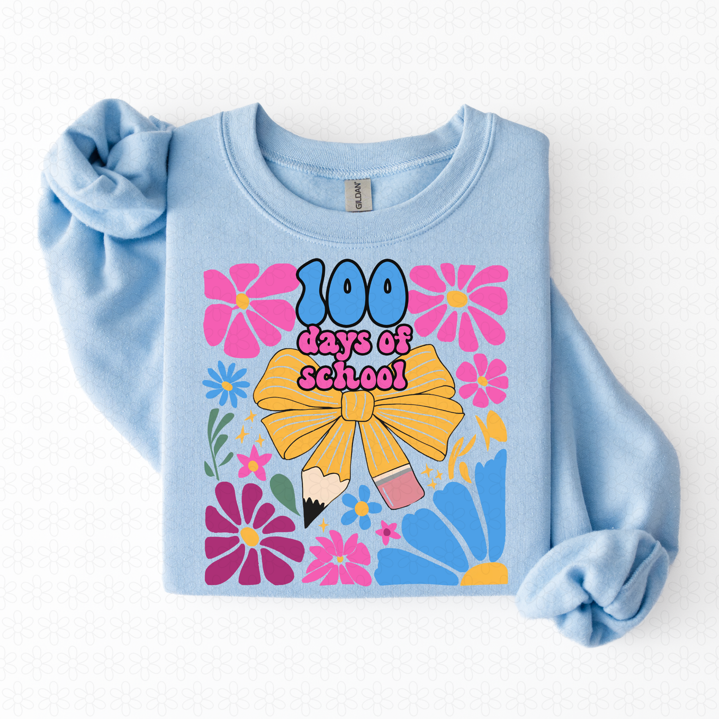 100 Days Of School Pencil Bow Flowers Kids Completed Tee