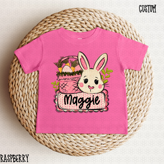 Pink Polka Dot Stitched Easter Custom Name DTF Transfer