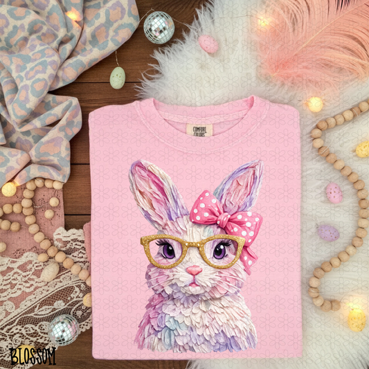 Gold Glitter Glasses Bunny DTF Transfer