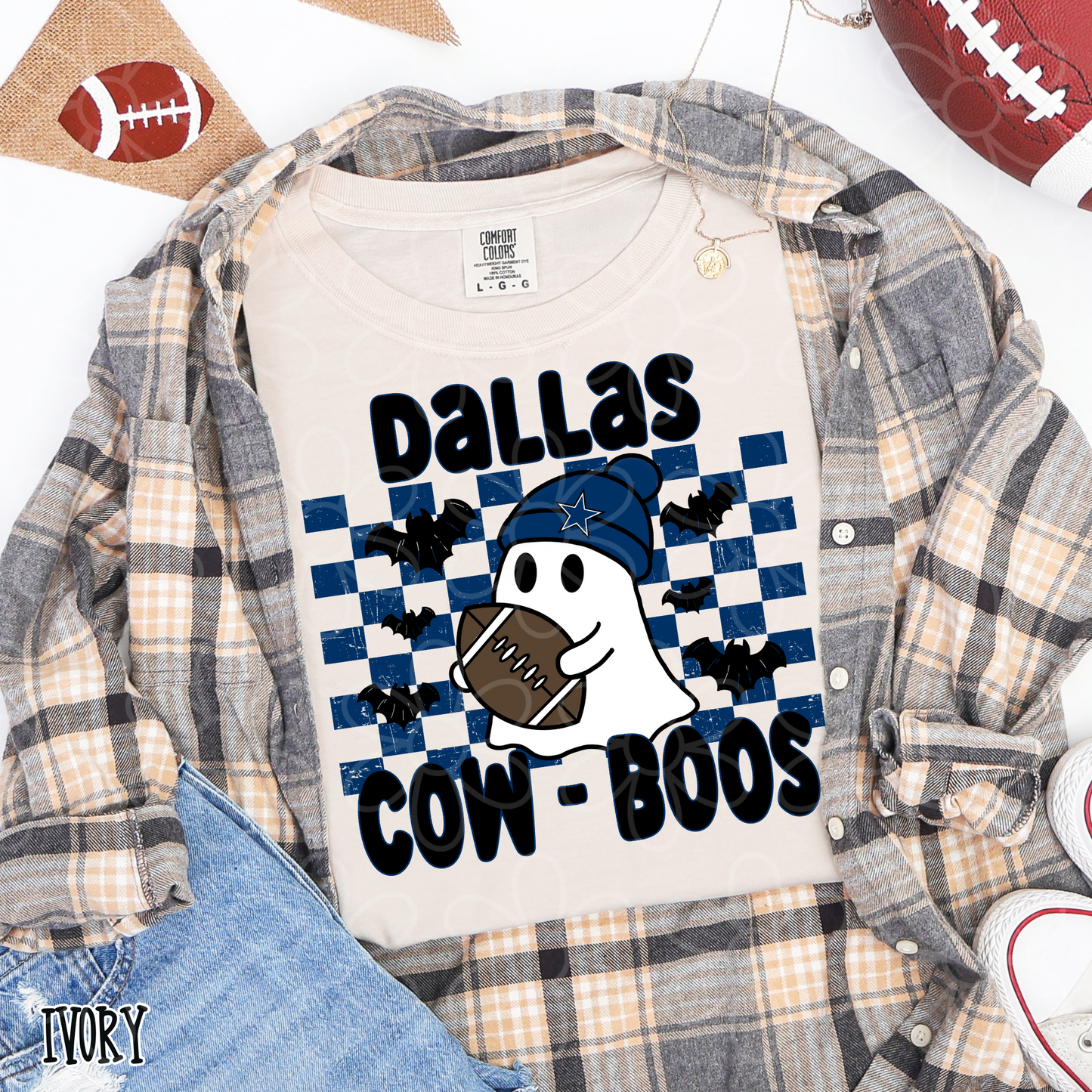 Ghost Boo Football Teams (Multiple Options) Kids Completed Tee