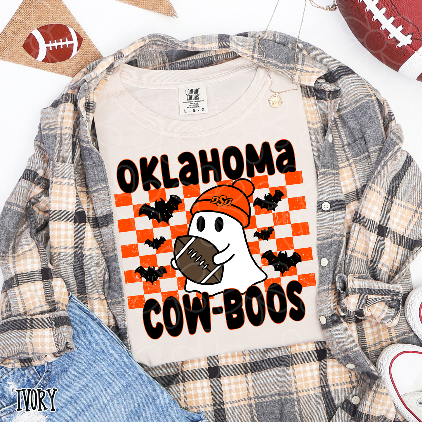 Ghost Boo Football Teams (Multiple Options) Kids Completed Tee