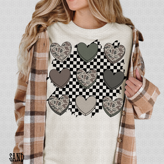 Checkered Camo Hearts Completed Tee
