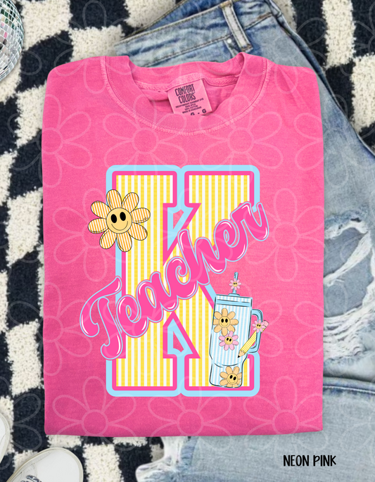 Teacher Grades Stripes And Flowers  DTF Transfer