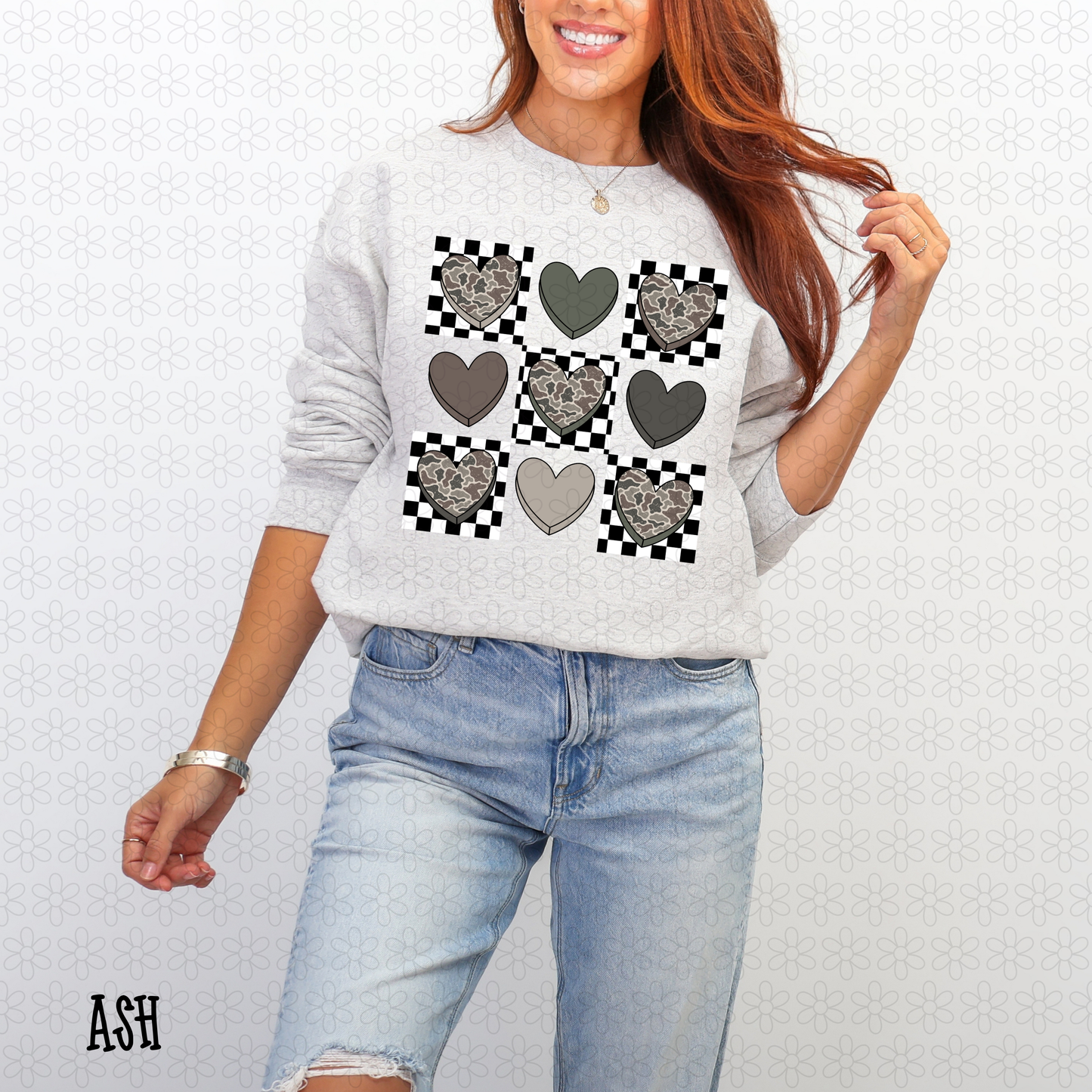 Camo Hearts Checkered Squares Completed Tee
