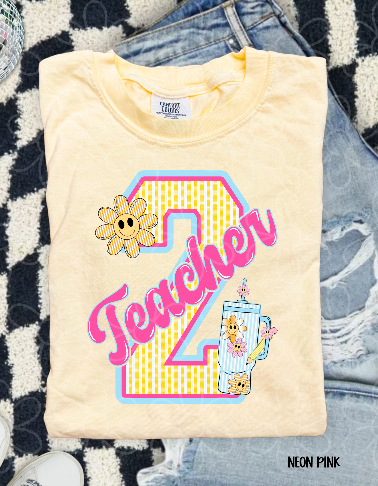 Teacher Grades Stripes And Flowers  DTF Transfer