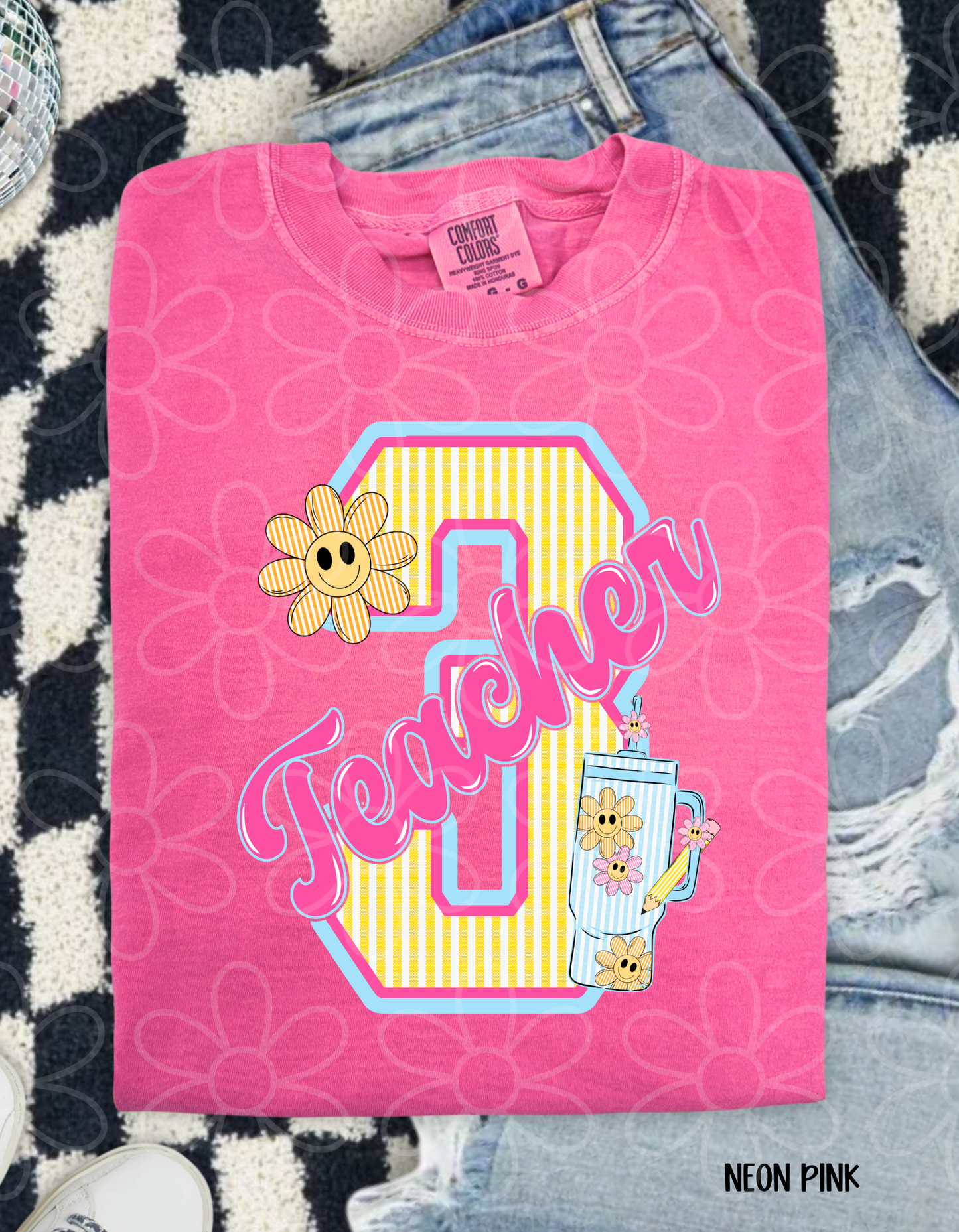 Teacher Grades Stripes And Flowers  DTF Transfer