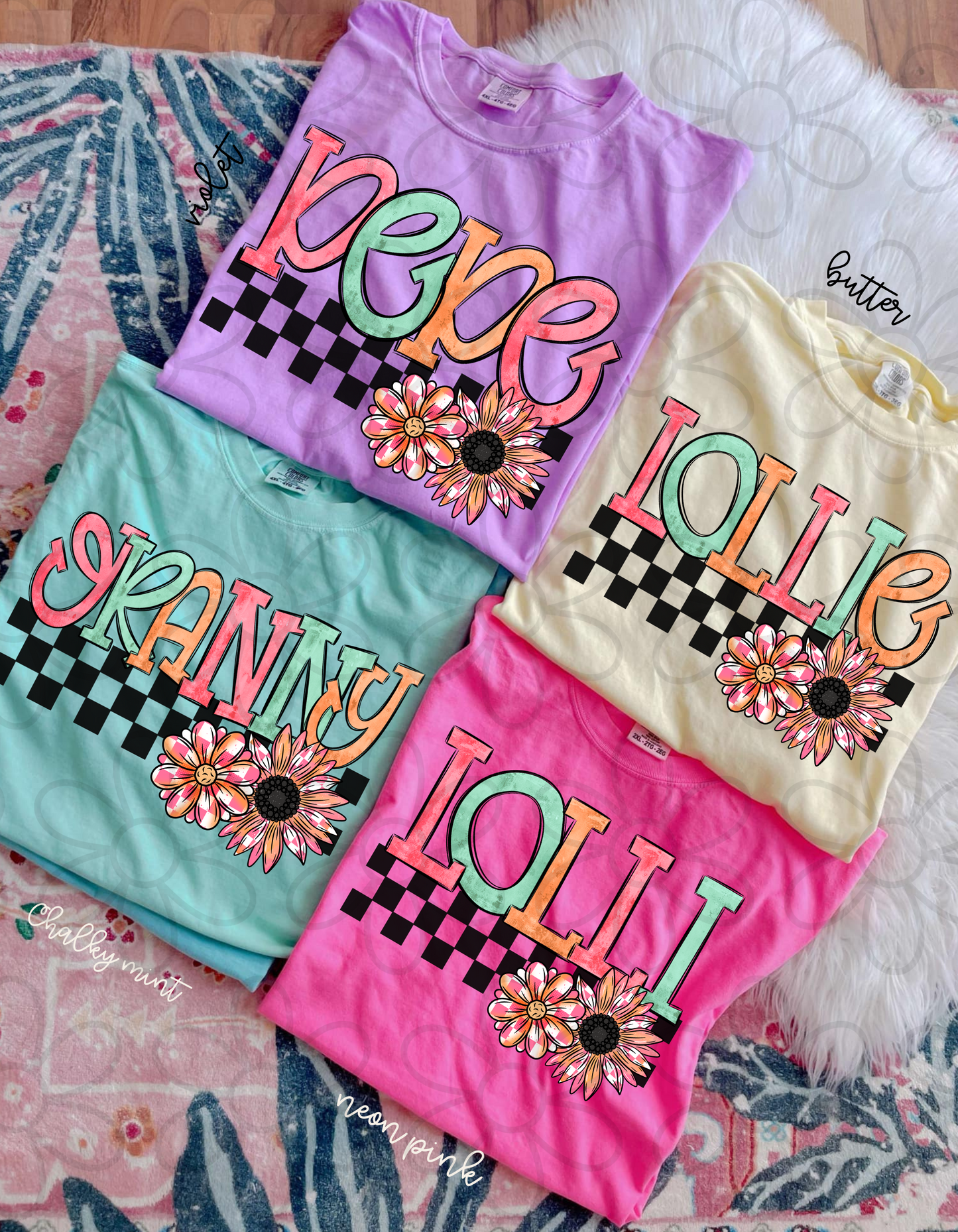 Checkered Flower Names (Multiple Options) Completed Tee