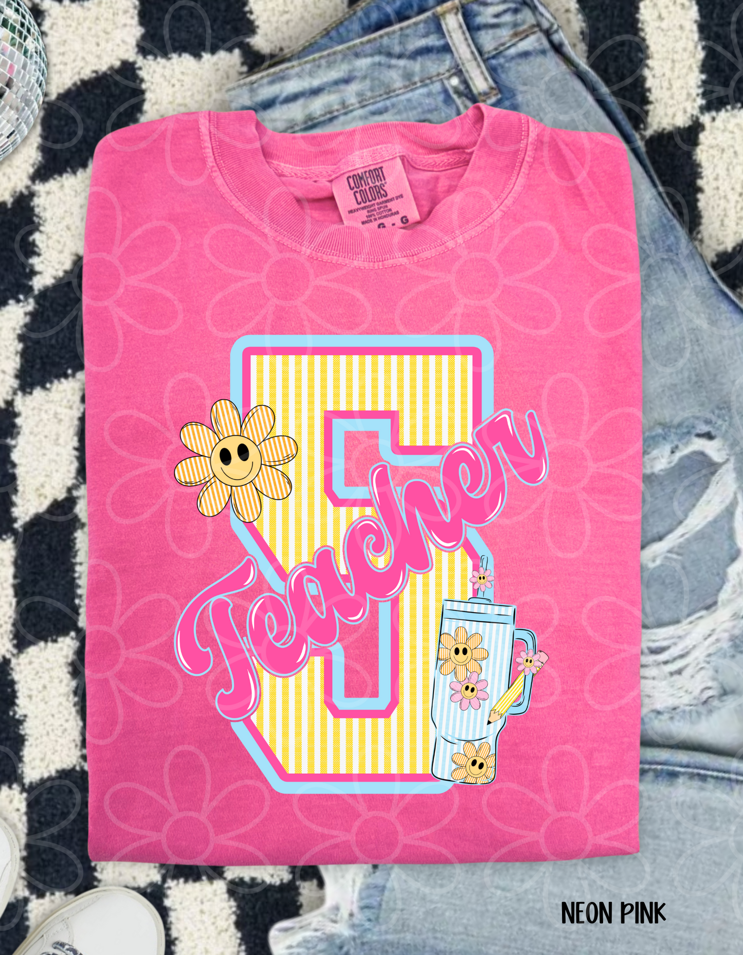 Teacher Grades Stripes And Flowers  DTF Transfer