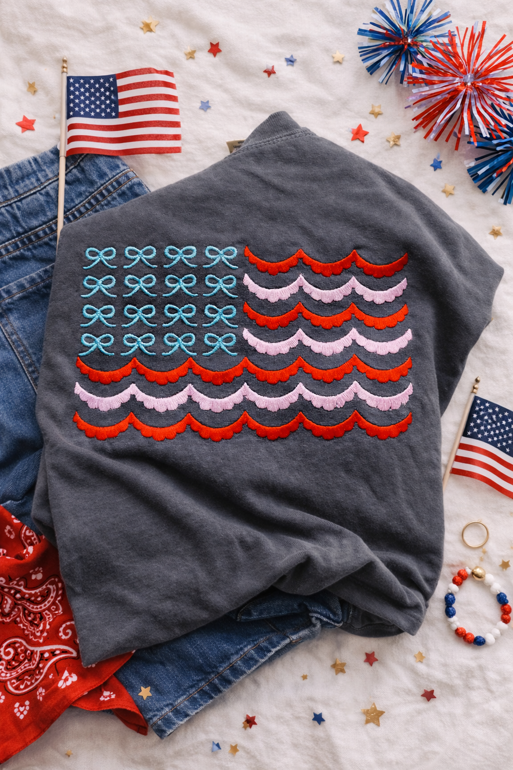 Coquette Bow Flag Embroidery