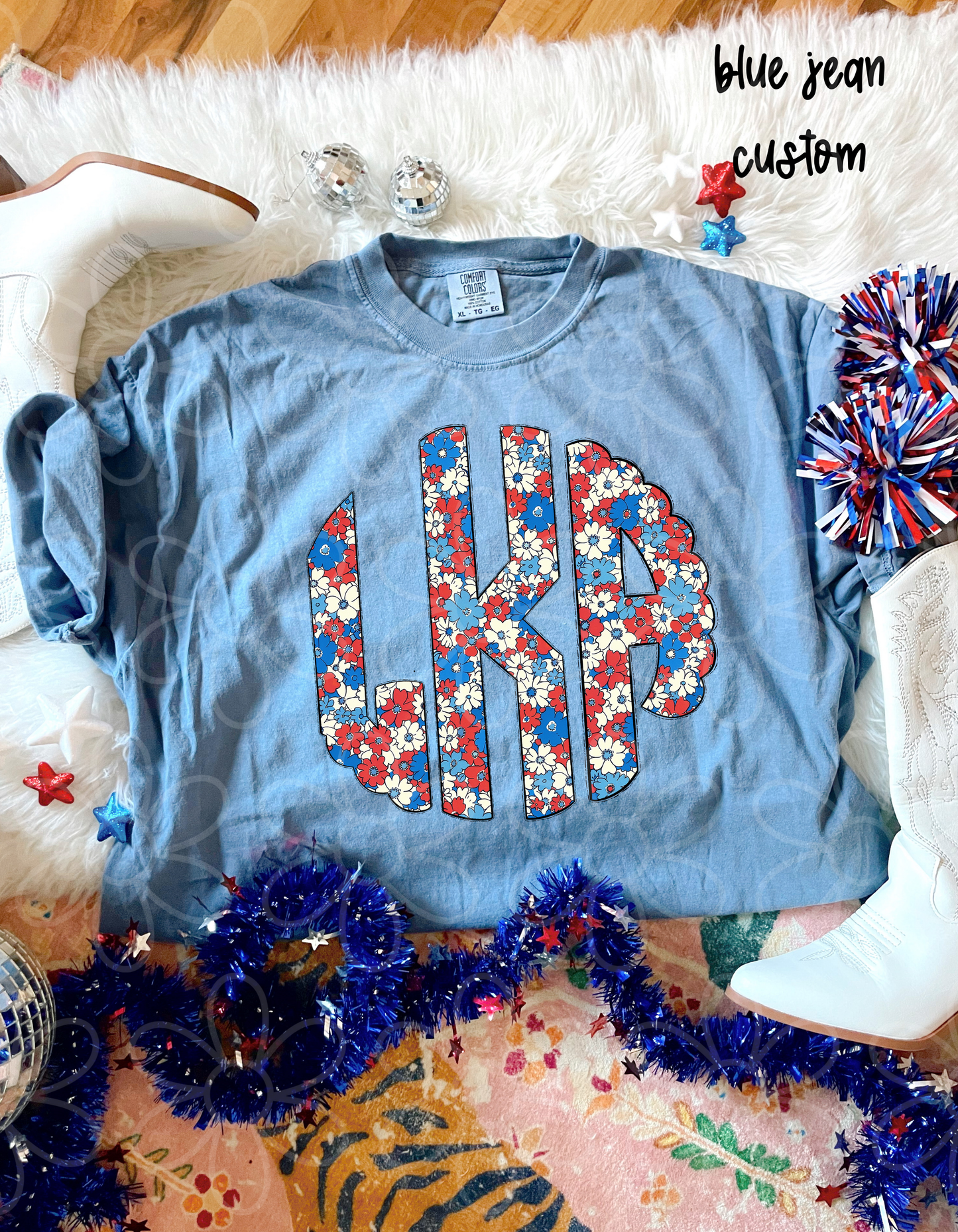 RWB Floral Monogram Kids Completed Tee