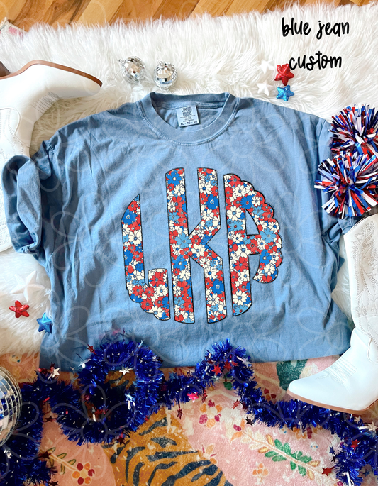 RWB Floral Monogram DTF Transfer