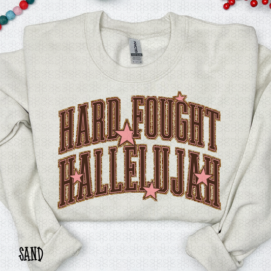 Gold Glitter Pink Hard Fought Hallelujah Completed Tee