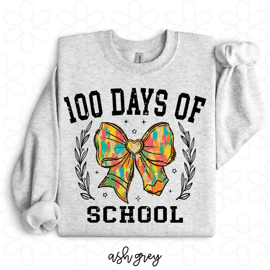 100 Days Of School Colorful Pencil Bow Kids Completed Tee