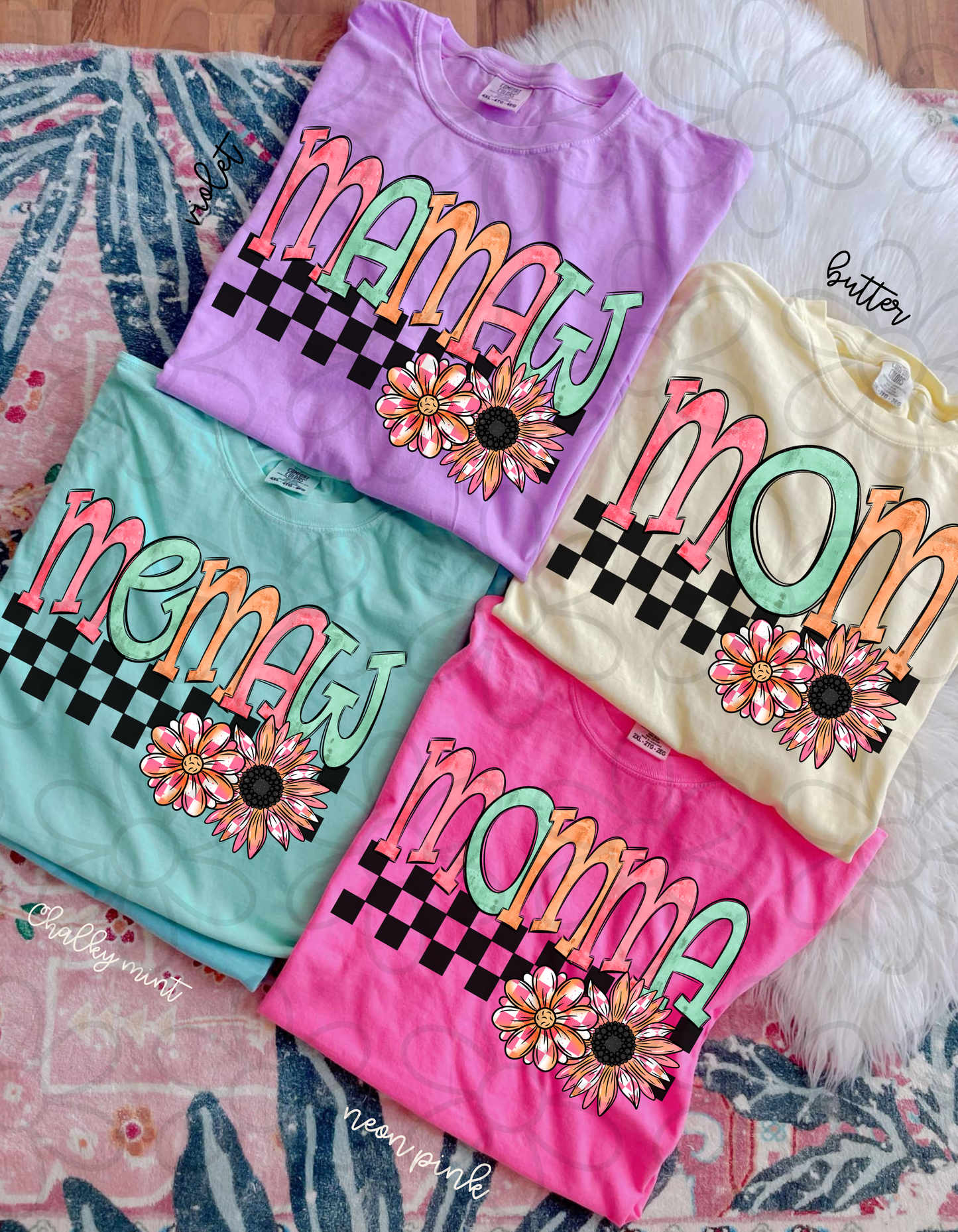 Checkered Flower Names (Multiple Options) Completed Tee